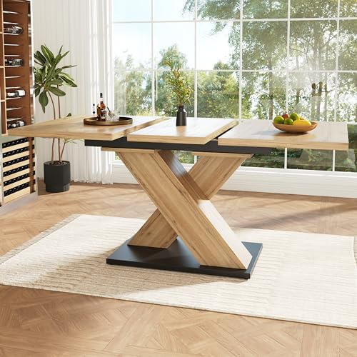 LAKFEW Mesa Comedor Extensible para Cocina y Salón, Mesa Extensible con Patas de Mesa Cruzadas y 4 Perillas de Ajuste, Muebles de Salon Mesas de Cocina, 119(158.5) x80x75 cm, Color Madera