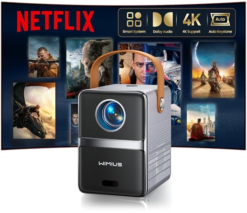 4K Mini Projector Netflix Ready,30000 Lumen Smart Portable Home Cinema WiMiUS P61 PRO Projector with 3D Dolby Audio Short Throw, TOF 1s Focus WiFi6 Bluetooth 5.4 HDR10 for Bedroom Outdoor Movies,Gifts