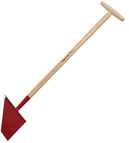 Fiskars Rasenkantenstecher, Länge: 104 cm, Breite: 23,5 cm, Borstahl-Kopf/Eschenholz-Stiel, Rot/Naturholz, Classic, 1003707