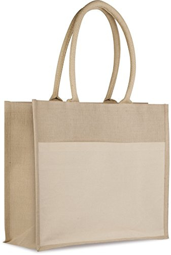 Subito disponibile Borsa Shopper Shopping in Juta con Tasca Esterna di Cotone