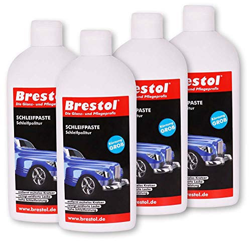 Brestol SCHLEIFPASTE 4x 500 ml - Schleifpolitur Autopolitur - entfernt Kratzer & Schrammen - Rostspuren Farbspuren Reibspuren - Lackreiniger Kratzerentferner
