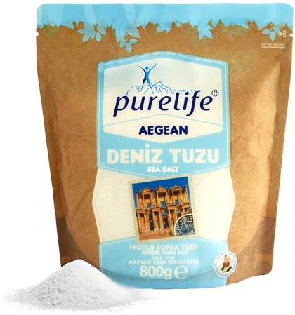 Purelife Iodized Organic Sea Salt Fine Ground – Unrefined Kosher Sea Salt for Cooking & Baking | Aegean Harvested, Gluten-Free, Ideal for Paleo, Keto, Vegan Diets – 1.76 lbs