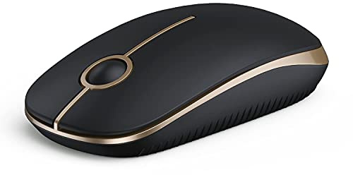 VssoPlor Wireless Mouse, 2.4G Slim Portable Computer Laptop Mouse with Nano Receiver Quiet Silent Optical Mice for Notebook, PC, Laptop, Computer-Black and Gold