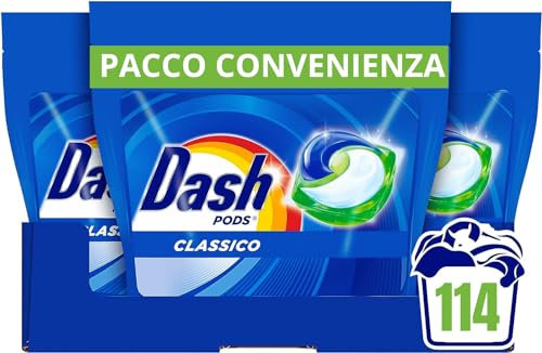Dash Pods Detersivo Lavatrice In Capsule, 114 Lavaggi, Classico Fresco, Rimuove Le Macchie, Efficace A Freddo Anche E In Cicli Brevi