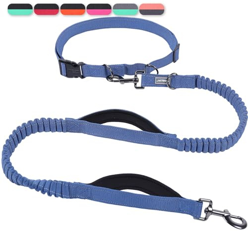 VIVAGLORY Hands Free Dog Lead Bungeetwin Waist Dog Lead with Belt for Running Walking & Jogging, Bungee & Around Waist for Pet, S, Navy Blue/Black