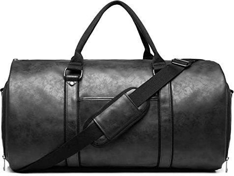 Handgepäck-Kleidersäcke für Reisen, Leder, wandelbar, Herrenanzug, Reisetaschen mit Schuhfach, wasserdicht, perfekt für Geschäftsreisen/Ehemann-Geschenke, Schwarz, Kleid
