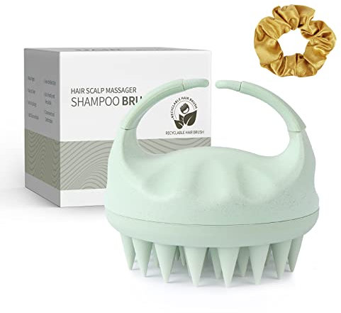 Sndyi Kopfhaut Massagebürste Shampoo Bürste, Silikon Kopfhaut Massagebürste für Peeling und Kopfmassage, [Nass & Trocken] Scalp Massager | Reduziert Schuppen, Stimulieren das Haarwachstum, Grün