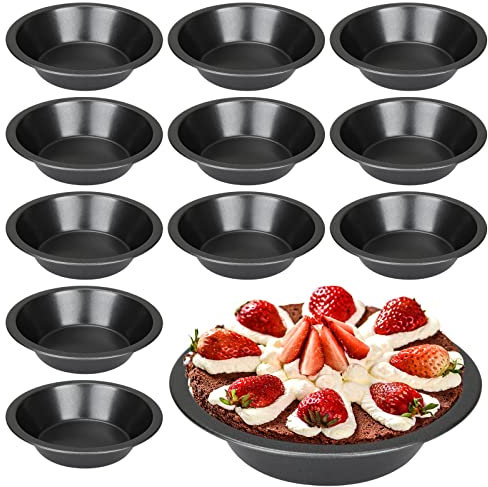 GOYADA 12PCS Pie Dishes, Mini Quiche Dishes Individual Round, Carbon Steel Non Stick Mini Tart Tins, Small Individual Pudding Pie Tins Dishes for Oven Baking (12.7x8x3cm)