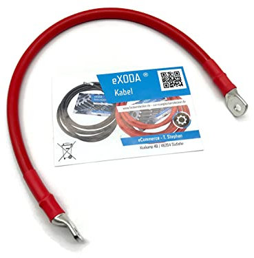 Exoda Kabel 50 mm² 50cm con guaina termorestringente e terminali M8 rossi per auto moto barche 99 percento rame puro alta qualità del materiale H07VK mantello fino a 70°