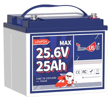 Timeusb Batería de Litio 24V 25Ah LiFePO4 con Protección BMS,4000+Ciclos Profundos y 10 Años de Vida,640Wh Batería Recargable de Litio para Silla de Ruedas Eléctrica,Scooter Eléctrico,Cortacéspedes