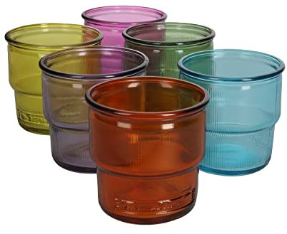 Keyhomestore-Set 6 Bicchieri Acqua in Vetro di Riciclo – Colorati, Altezza 9 cm, Diametro 9 cm – Bicchieri da Tavola, per Aperitivo, Cocktail e Happy Hour – Idea Regalo Originale per Casa e Amici