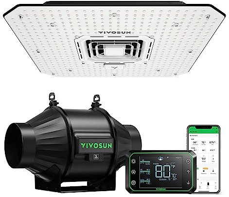 VIVOSUN Smart Grow System avec lampe de culture 100W LED AeroLight avec ventilateur de circulation, ventilateur en ligne AeroZesh T4 4-inch et contrôleur WiFi de température et d'humidité GrowHub E42A