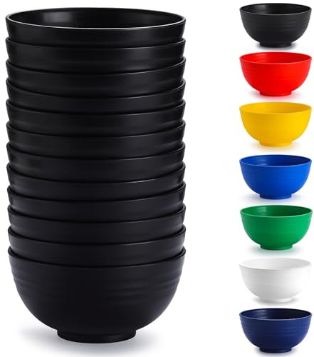 Berglander cuencos de plástico negro 12 piezas 750ml, cuenco de ramen reutilizable, cuencos de sopa, cuenco de cereales para adultos, niños, hogar, restaurante, jardín, picnic, camping