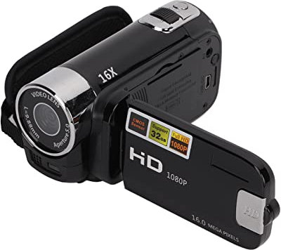 Fockety Videokamera-Camcorder, Full HD 1080P 16MP Digitalkamera-Recorder Digitale Camcorder 270° Drehung 2,7-Zoll-Farbbildschirm Vlogging-Kamera 16-facher Zoom (Schwarz)