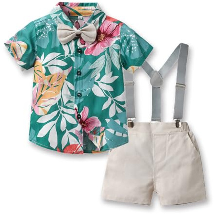 Yanmucy Babykläder nyfödd hawaiiansk gentlemandräkt barn småbarn och småbarn gentleman jumpsuit kläder kostym strand semester fest skjorta shorts set, stil-2, 4-5 anni