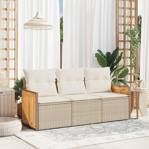 Faroom Balkon Sofa mit Stauraum Gartensofa 3 Sitzer Rattan Sofa Lounge Sofa Outdoor Rattansofa Sitzecke Balkon Lounge Klein Couch Gartenlounge Polyrattan Balkonmöbel beige and Cream 3-tlg-Type-110