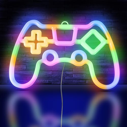 HOTUT Plan Lumineux de Jeu, Enseigne Lumineuse Neon Deco Accessoires de Bar, Décorations murales, pour chambre, Salle de Jeux, Décoration de Fête de Bar, Neon Gamepad
