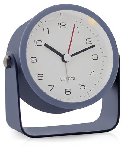 GOEDCH Analoger Wecker Ohne Ticken: 1 Stück Metall Wecker, Geräuschlos, Für Schlafzimmer (10 cm, Blau)