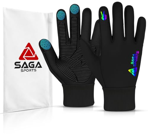SAGA SPORTS Guanti invernali per bambini, termici, touchscreen, impermeabili, motivo smiley, per corsa, ciclismo, sci e sport all'aria aperta, età 4-12 anni