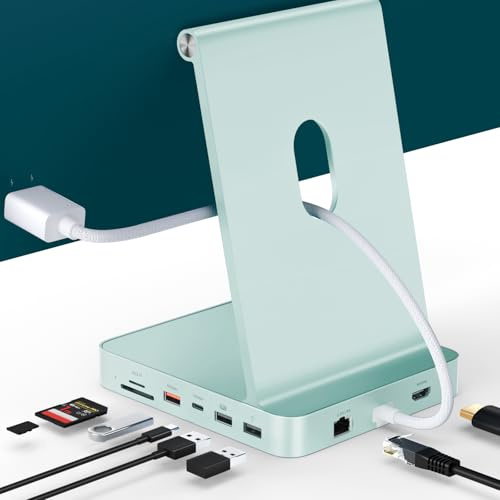Minisopuru DS802PRO iMac Accessories with 4K@60Hz HDMI, USB C Charging, 2.5GbE, 4TB M.2 SSD Enclosure, USB C Hub for iMac 24 inch M1/M3/M4, iMac Hub with 4xUSB, SD/TF, Audio | Green