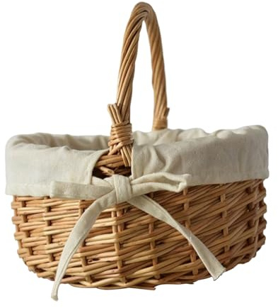 Panier De Pique-Nique en Saule - Panier en Osier Tressé À La Main avec Poignée | Sacs Cadeaux De Pâques Couleur Naturelle pour Oeuf, Fruits, Fleurs
