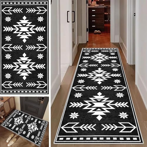SUNMME Alfombra de Pasillo y Cocina Antideslizante, Absorbente, Lavable, Vintage, 40 x 60 cm, Gris, Negro, Azul, Rojo