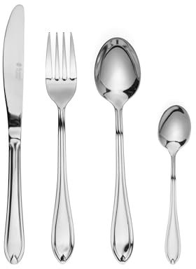 Juego de Cubiertos Russell Hobbs de 16 Piezas - Marseille, Acero Inoxidable 18/0, 4 Servicios, Tenedores, Cuchillos, Cuchillo para Carne, Cucharas de Mesa, Cucharillas.