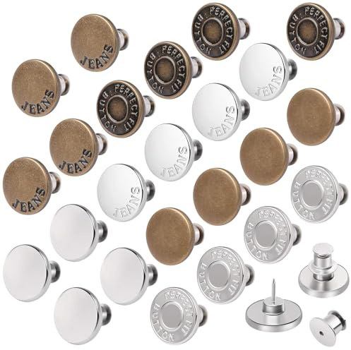 Ftemglo 24 pièces Jeans Buttons, Bouton Pantalon Jean Amovible, Boutons Réglables 17mm pour Serrer la Taille, pour la Réparation de Vêtements, Denims, Vestes