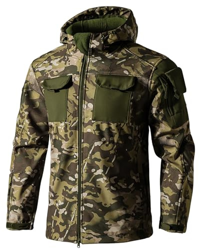 RUMAOZIA Giacca da lavoro da uomo in pile con cappuccio, per attività all'aria aperta, camouflage invernale, con tasche, antivento, calda, trekking, caccia, giacca da trekking