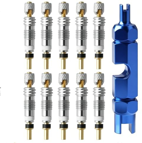 10pcs Presta Valve Core Set with Removal Tool, Brass Tubeless Presta Valve