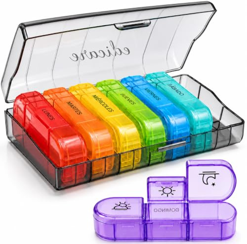 Edicare, Pastillero Semanal 3 Tomas, Días de la Semana en Español, Organizador de Pastillas, Caja de Medicamentos Portátil (Español, 3 Tomas)