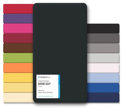 CelinaTex Jersey Spannbettlaken Lucina Doppelpack 140x200-160x200cm schwarz 100% Baumwolle gekämmt bis 26cm Matratzenhöhe Spannbettbezug, Leintuch, Bettlaken, elastisch, Strech, Oeko-Tex
