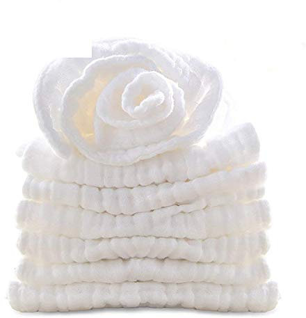BWINKA 10-pack Gauze Muslin Square, 11 x11 organics Baby Waschlappen, Premium wiederverwendbare Tücher - extra weich für empfindliche Haut, Neugeborene Muslin Warm Baby Badetücher Pure weiß