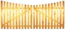 Doppelflügel StaketenTor 'Standard' 300x 140/120 cm - unten – kdi / V2A Edelstahl Schrauben verschraubt - aus frischem Holz gehobelt – nach unten gebogene Ausführung - kesseldruckimprägniert