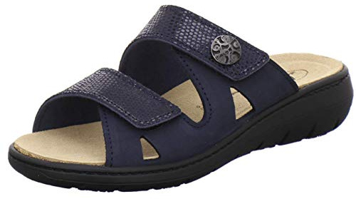 AFS-Schuhe 2808, mules confortables en cuir pour femme, chaussures de travail pratiques avec semelle interchangeable, chaussons confortables, bleu marine, 41 EU