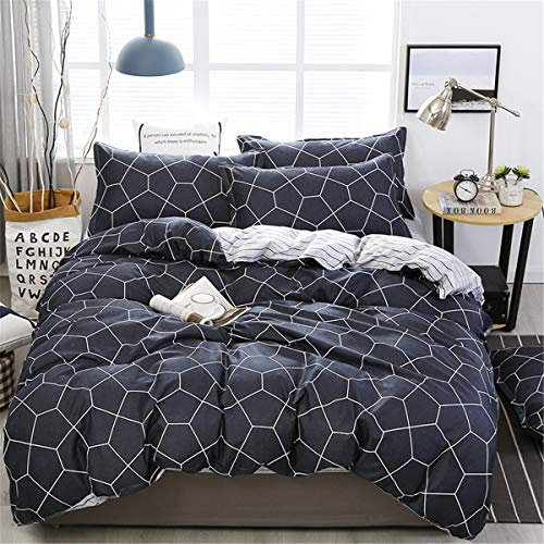 Odot Bettwäsche Set 4 TLG Bettbezug Set, 4 Teilig Anthrazit Mikrofaser Wende Super Weiche Babybett Kinder Mädchen Junge mit Reissverschluss Bettbezug Kissenbezüge Bettlaken (180x220cm,Abstrakt)