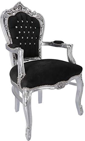 Poltrona barocco Luxury in legno foglia argento velluto nero