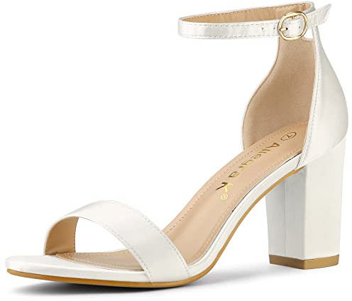 Allegra K Femmes Satin Bout ouvert Cheville Sangle épais Talons Sandales blanche 38