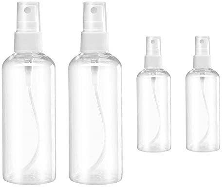 MUUZLL Small Spray Bottle, Spray Bottles, Clear Empty Fine Mist Plastic Mini Travel Bottle Set, Small Refillable Containers, 2 * 50ml, 2 * 100ml(4Pack)