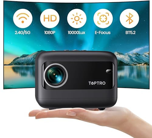 Mini Proiettore【Focus Elettrico】18000 Lumens Videoproiettore Portatile Full HD Supporta 1080P ±40°Correzione Verticale Videoproiettori WiFi Bluetooth Proiettore per iOS/Android/TV Stick/HDMI/USB