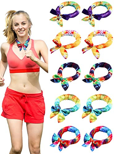 Janmercy 10 Pcs Tie Dye Cooling Neck Wraps Cooling Scarf Ice Bandanas Summer for Men Women Camping Running Outdoor Sports (Tie Dye Style)