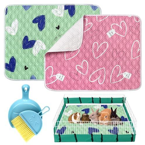 2 Pack Guinea Pig Cage Liner with Cleaning Tool Set Guinea Pig Bedding Reusable Fast Absorbent Waterproof Puppy Pee Pads Washable Air Dried Pee Mat for Small Animals Pet Cat Hamster Rabbit Bedding