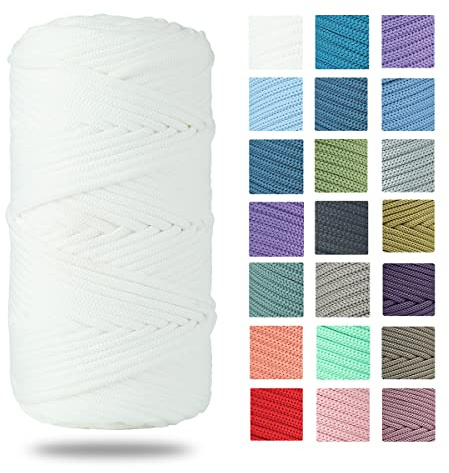 Polyester Cord 4mm 160 Yards Braided Macrame Cord, Elastic Yarn for Crocheting, Polyester Rope for DIY Hand Craft Bag Basket Cushion Home Decorations Projects