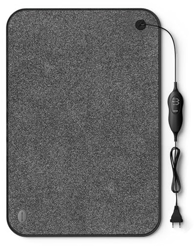 Björn & Schiller Tapis chauffant électrique, 40x60 cm, 100 watts, 3 niveaux de chauffage, fonction minuteur, tapis de sol chauffant, tapis chauffant bureau, caravane et maison, câble de 210 cm