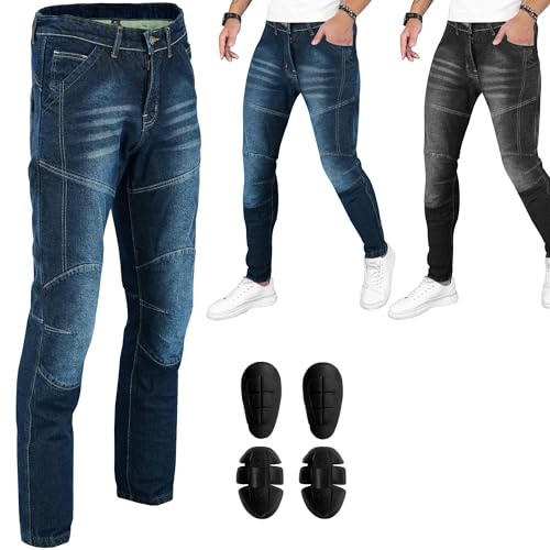 Jeans da moto schermati da uomo realizzati in fibra di aramide, eleganti pantaloni protettivi da motociclista, ideali per crociere, sport, turismo, Cavallo 81 cm, XXL