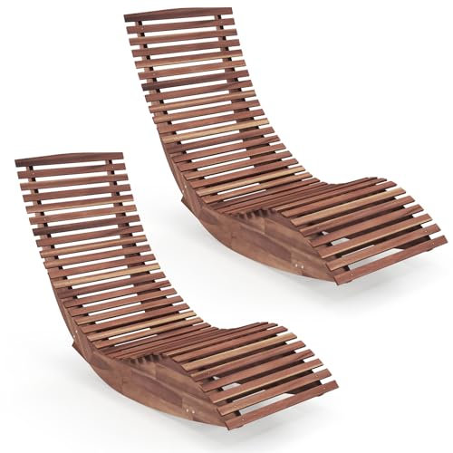 COSTWAY 2X Sonnenliege Akazienholz, ergonomische Holzliege, Gartenliege, Terrassenliege bis 160 kg belastbar, Saunaliege, Liegestuhl für Garten, Terrasse, Hinterhof
