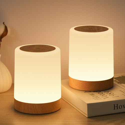 Dorifun LED Nachttischlampe Touch Dimmbar 2er Set, Tischlampe Kabellos Batterie mit Timing und Memory Funktion, Stilllicht Kinder Nachtlicht Dimmbar mit 256 RGB Farben für deko Wohnzimmer Schlafzimmer