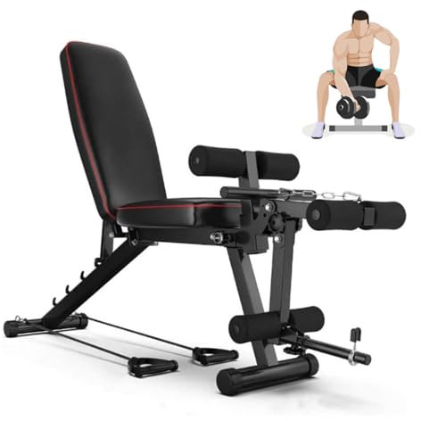 Klappbare Schrägbank Bauchtrainer, Multi Trainingsbank Hantelbank Verstellbar Physionics Sit up Bank mit Beincurler für Langhantel, Negativbank Sportbank Flachbank Krafttraining