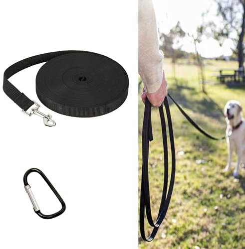 Bavooty Hundeleine 10m, Schwarz, für Hunde aller Größen, Schleppleine mit robustem Karabiner und Nylonmaterial, ideal für Training und Freizeitaktivitäten