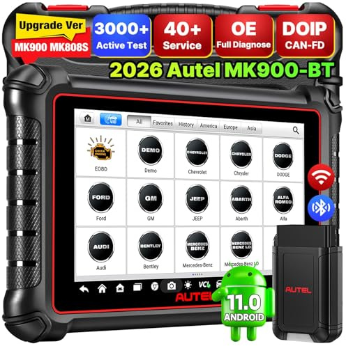 Autel MaxiCOM MK900BT OBD2 Scanner: 2026 MK900-BT V2.0 Bidirectional Diagnostic Tool, 8in Up of MK900 MX900 MK808S MK808BT MX808S, 3000+ Active Tests, 40+ Services, CAN-FD & DOIP, All System, OS11